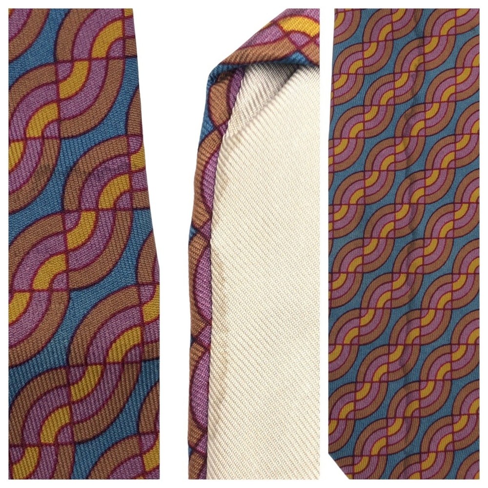 HERMES wave pattern all over brown gray silk tie blade width 11.5cm