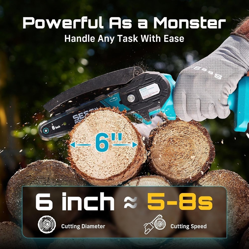 Lightweight 6-Inch Electric Mini Chainsaw - Includes 2 Batteries & Accessories