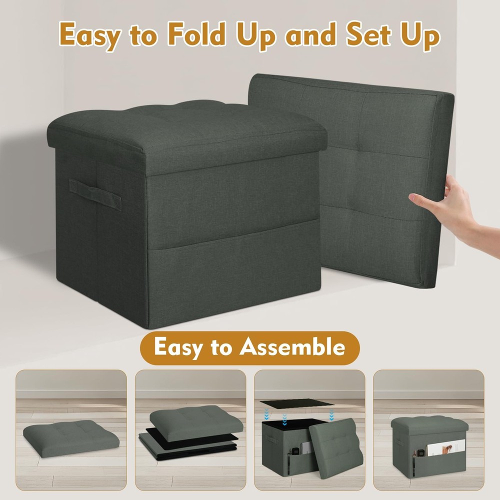 Small Ottoman with Storage Foldable Ottoman Foot Rest Stool with Thicker Foam...