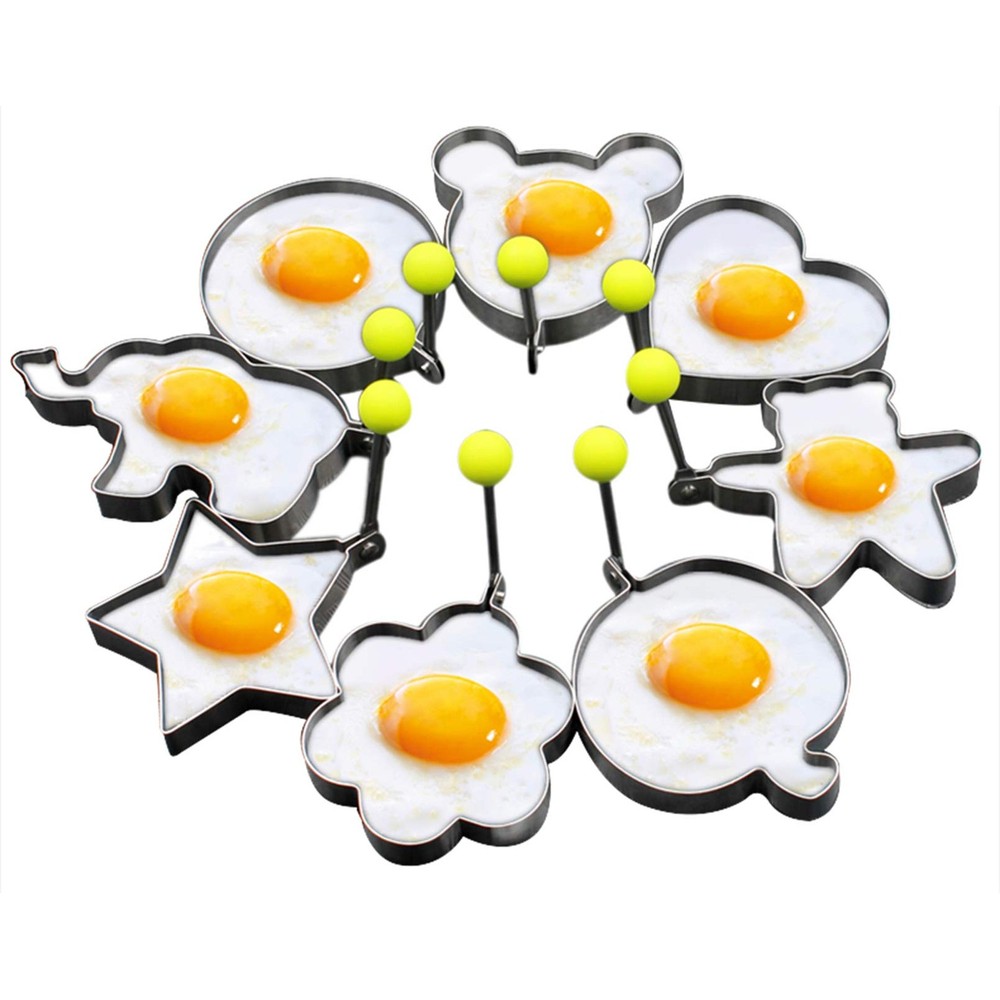 8 PCS Fried Egg Rings Molds Non Stick Griddle Pancake Maker Handle Steel