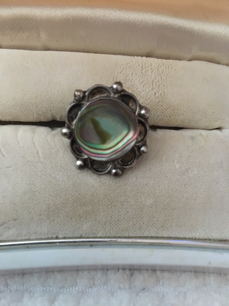 Antique Vtg Sterling Silver Abalone Ring Size 5