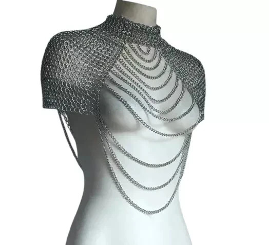 Medieval Chainmail Collar Shoulder Armor Adjustable Chainmail Aluminium Butted
