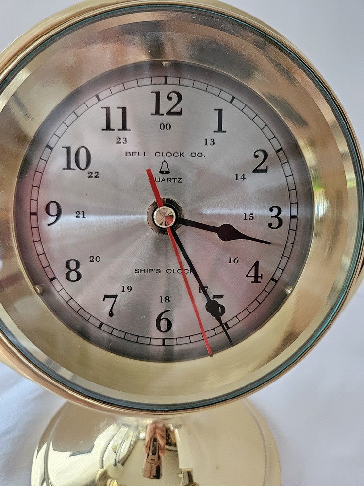 Solid Brass Ships Clock RARE Gimbal base, Bell Clock Company Quartz movement