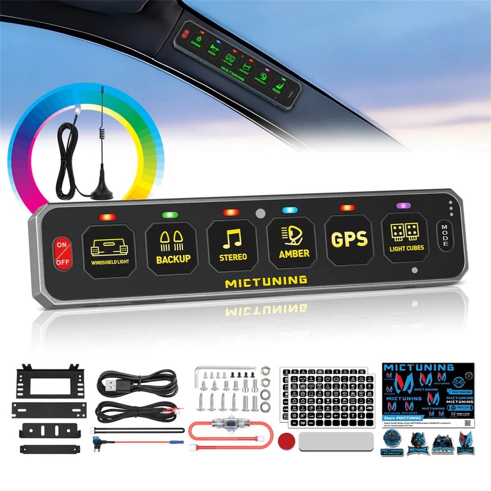 MICTUNING RGB Wireless 6 Gang Switch Panel Toggle Momentary Control System Box
