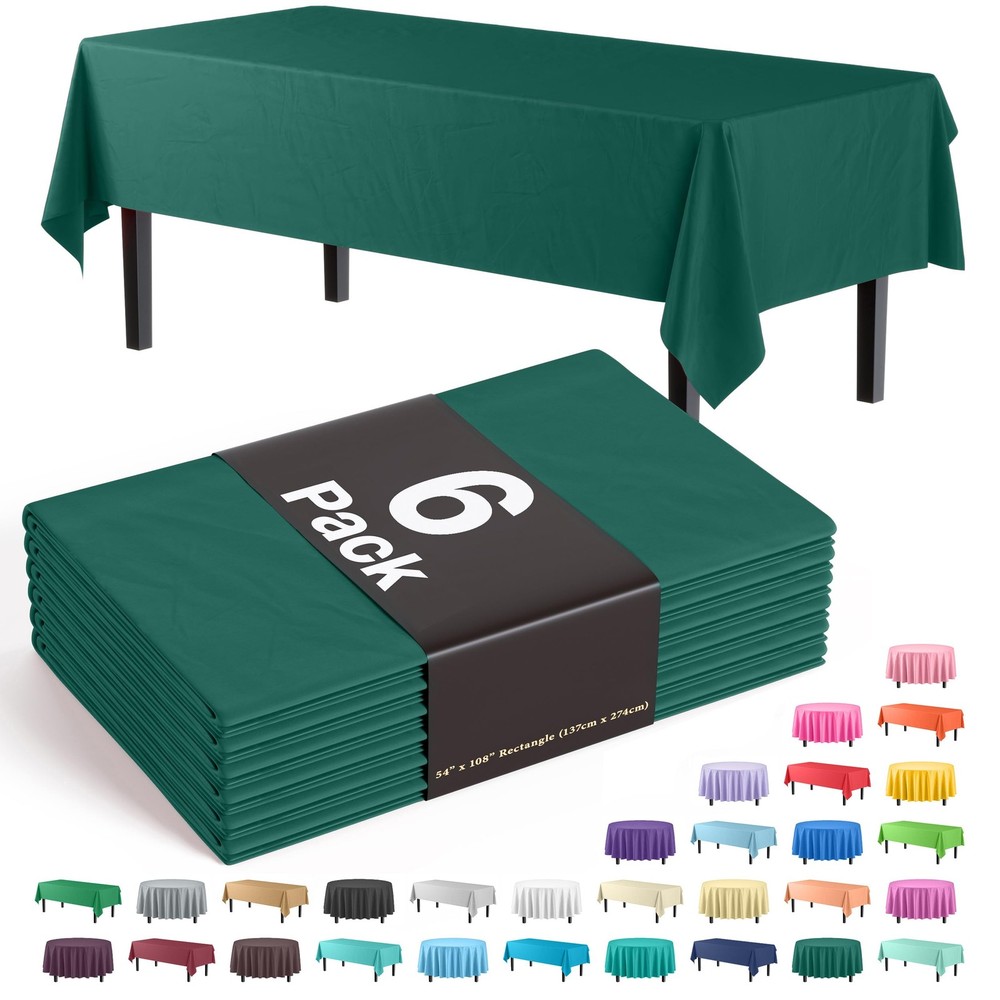 Party Solids 6-Pack Premium Plastic 54in. X108in. Rectangle, Dark Green