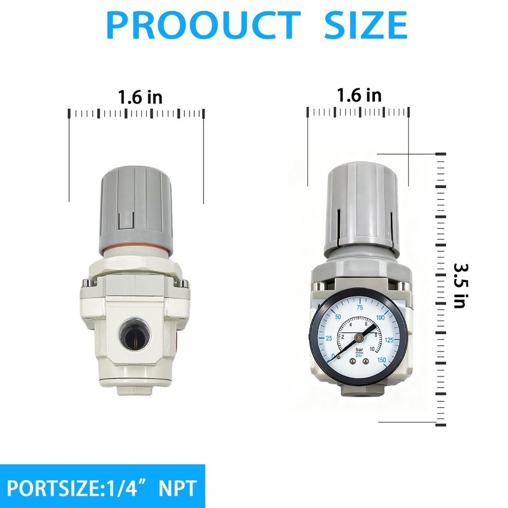 1/4"NPT Air Source Treatment Pressure Regulator, Air Regulator for Compressor