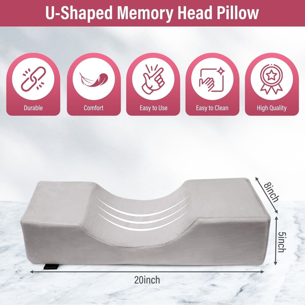 Grey Memory Foam Lash Pillow U-Shaped Neck Support & Storage Variation