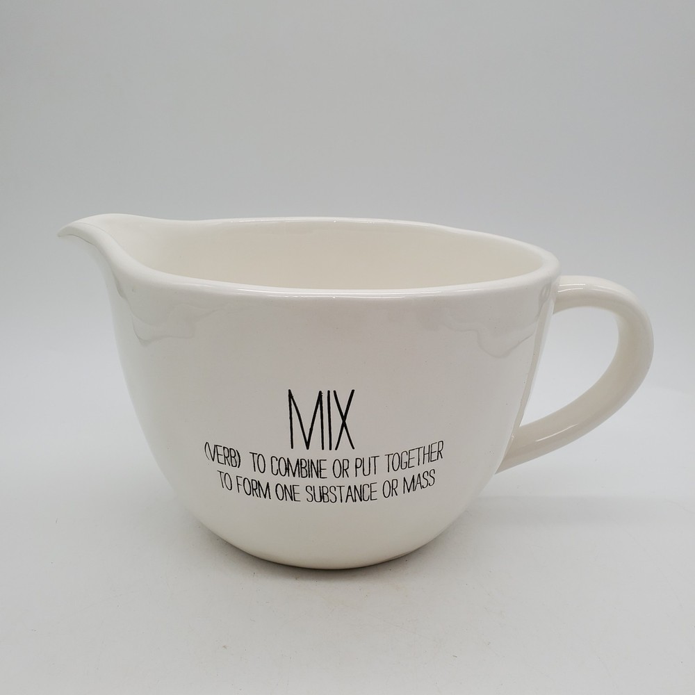 Mud Pie Mixing Bowl With Handle and Spout White Ceramic "MIX"