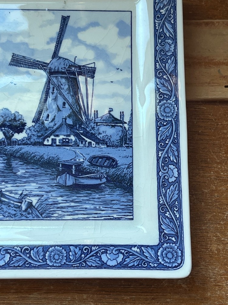 Blue & White Delftware Handwork by Elesva Holland Windmill Scene Ceramic Plaque