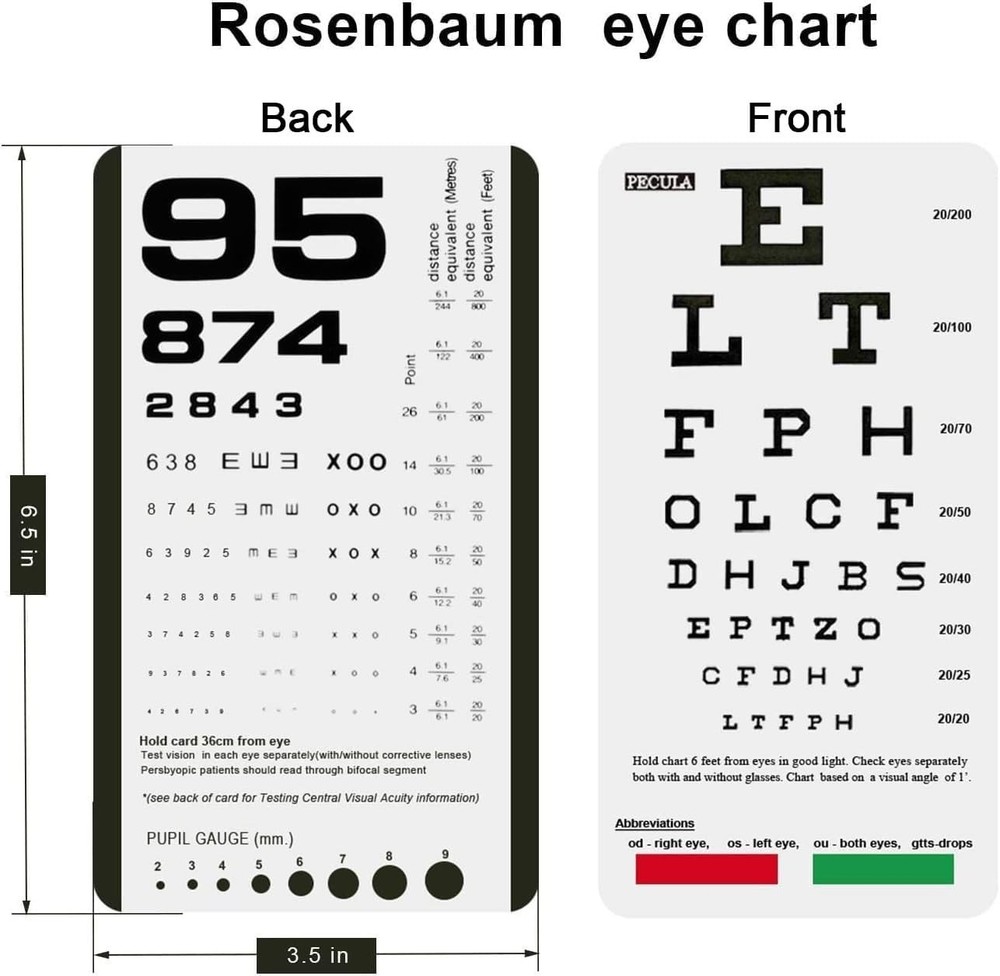 2-in-1 Snellen & Rosenbaum Pocket Eye Chart - Compact Vision Testing Solution