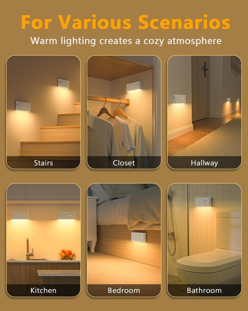 Energy-Efficient Wireless Night Lights with Motion Sensor - 4-Pack in Warm White