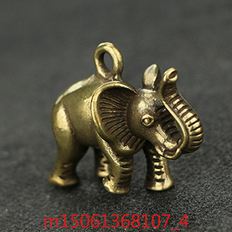 Mini Cute Brass Elephant Figurine Desktop Ornament Hook Elephant Keychain