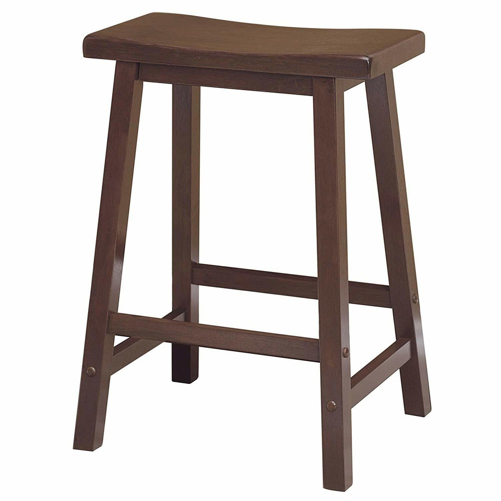 Walnut Wooden Breakfast Dining Set Bistro Table Saddle Stools Pub Bar Kitchen