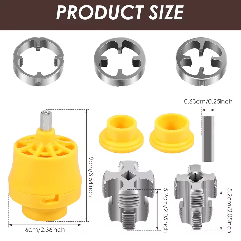 Electric Drill Compatible PVC Pipe Threader Kit with Various Die Sizes