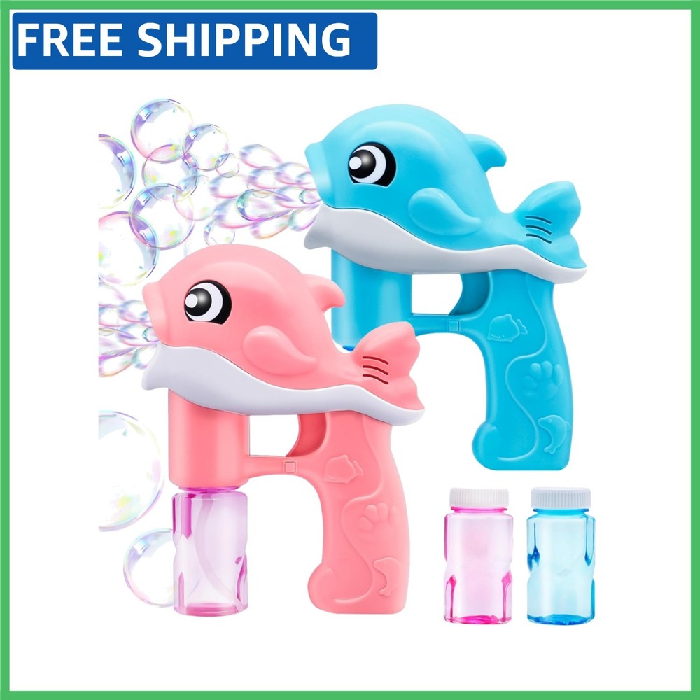 Whale Bubble Guns Kit - 2 Automatic Bubble Makers with 4 Solutions for Kids
