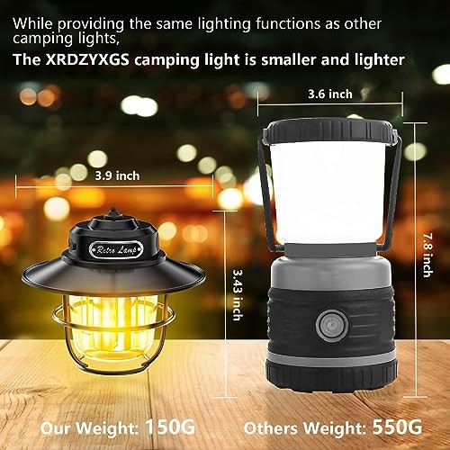 Camping Lantern, Portable Camping Light, Rechargeable Lanterns 4 Light Black