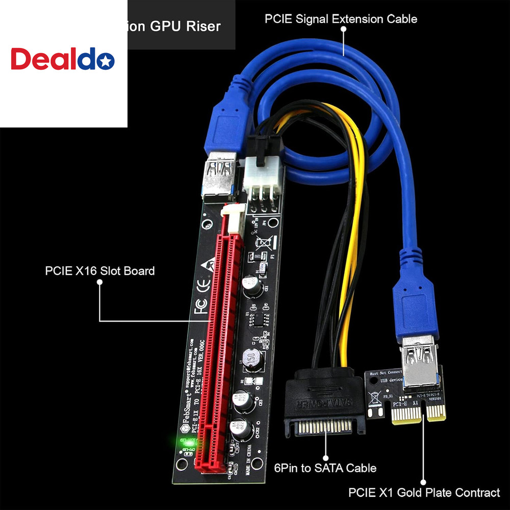 GPU Riser for Ethereum Mining Rigs, PCIE Risers for ETH Mining Rigs, 6PCS Black