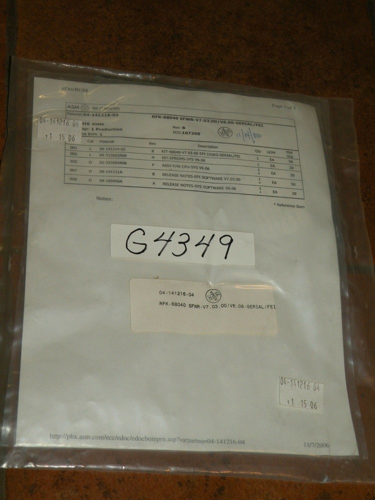 ASM EPROM RFK-68040 SFWR-V7.03.00 Serial / FEI Kit & Software