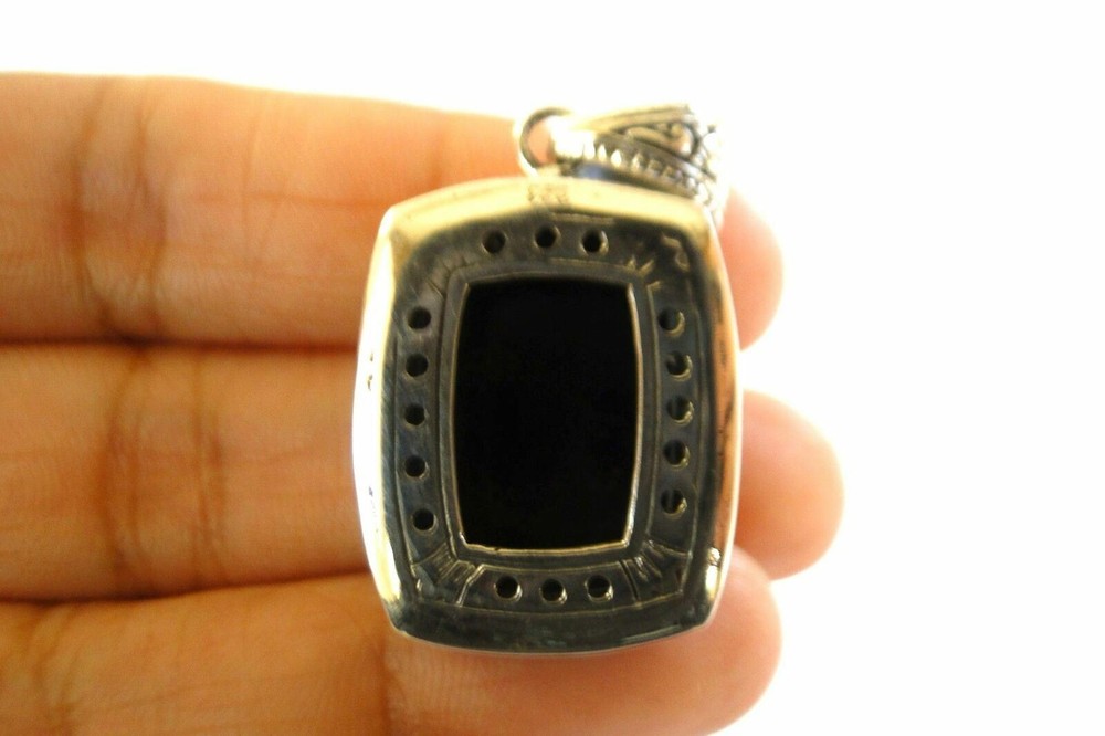 Rectangle Black Onyx Solitaire Ornate Edged 925 Sterling Silver Pendant