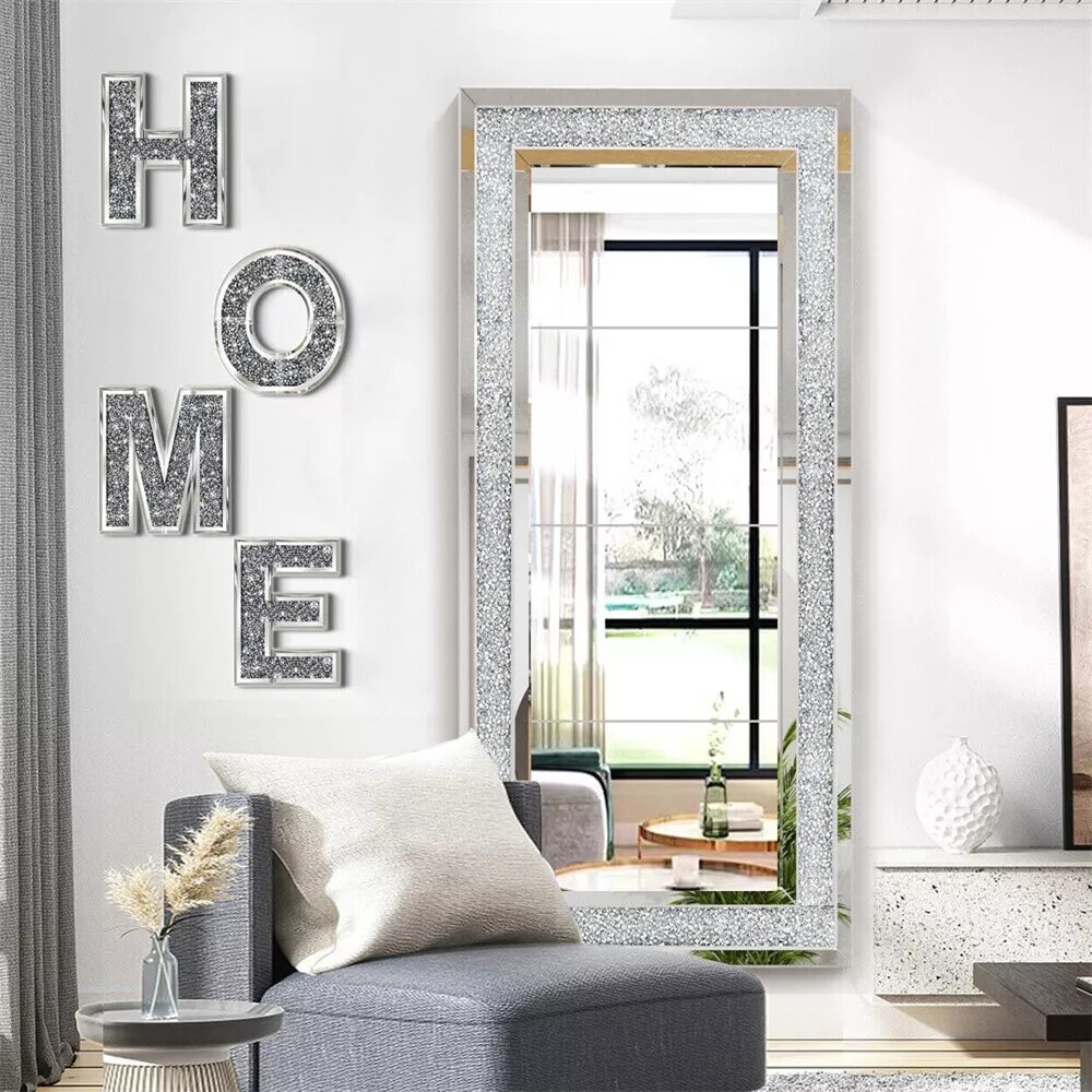 47 x24 Crystal Crush Diamond Wall Mirror Silver Mirror Gorgeous Rectangle Mirror