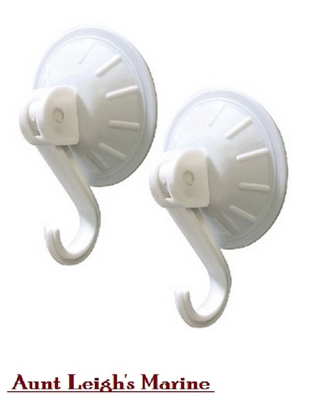 SeaChoice Pair (2) White Plastic Vacuum Action Suction Cup Hooks Removable