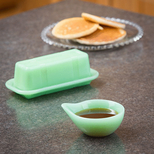 TableCraft Jadeite Green Glass Butter Dish
