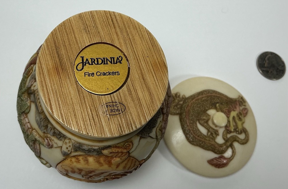 Jardinia Dragon ‘Fire Crackers’ Approximately 5”X6” Lidded Jar