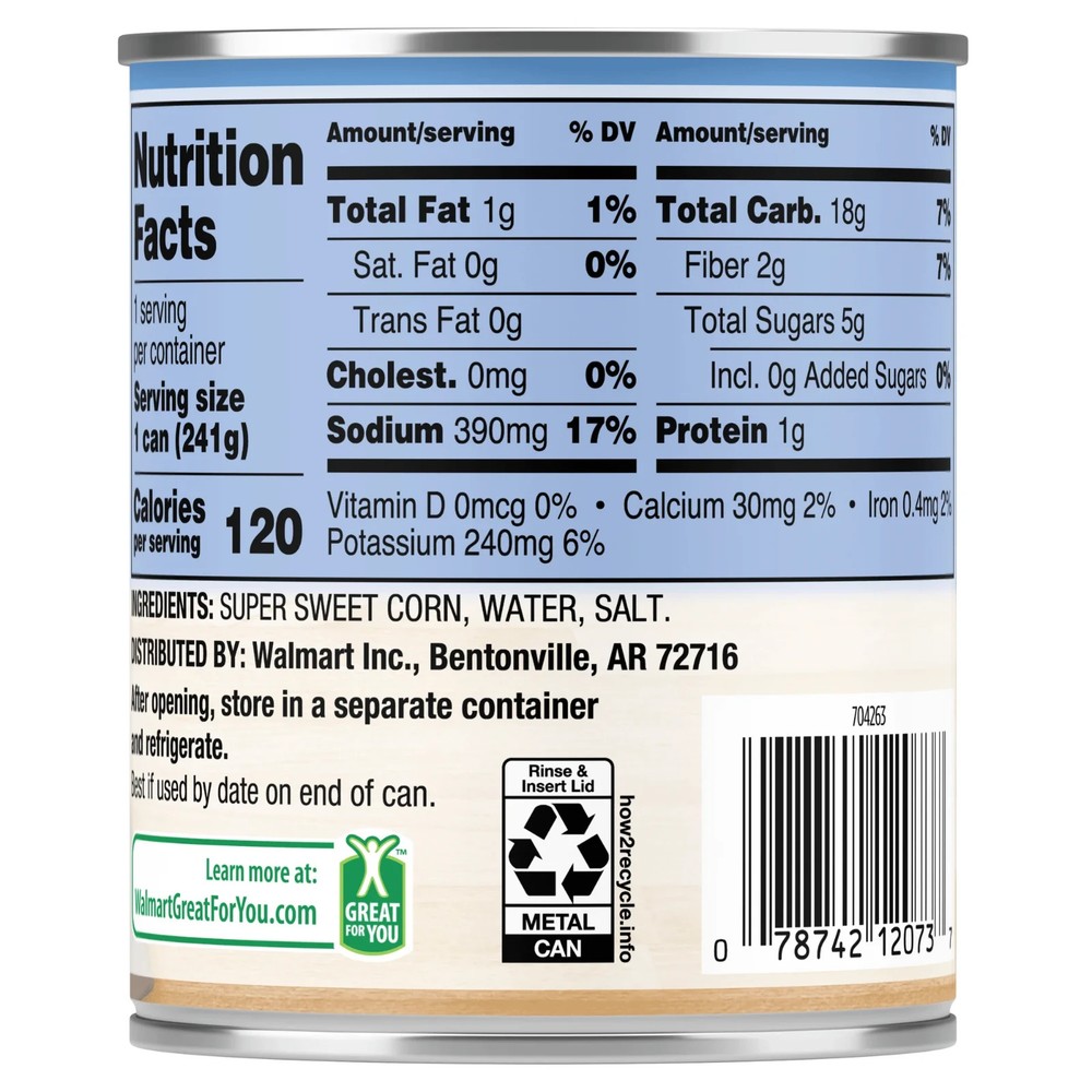 Great Value Sweet Corn 8.5oz 12 Pack Whole Kernel Canned Vegetables Bulk