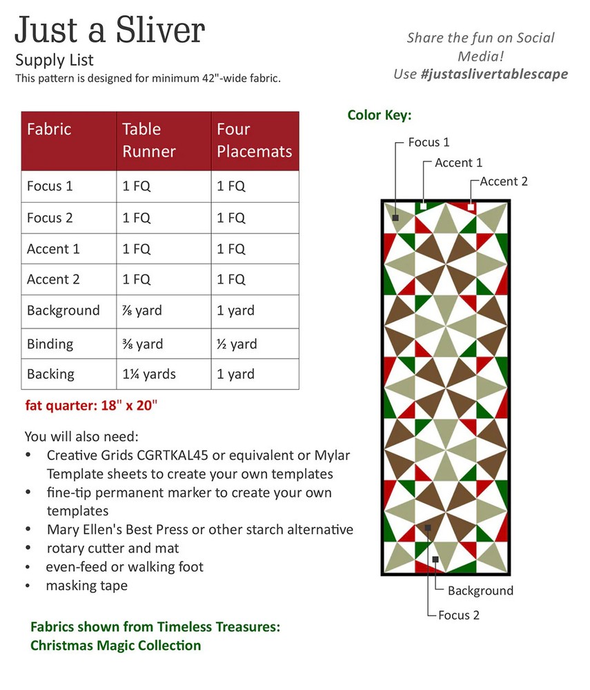 Just A Sliver Table Runner/Placemats Pattern by Kristine Poor