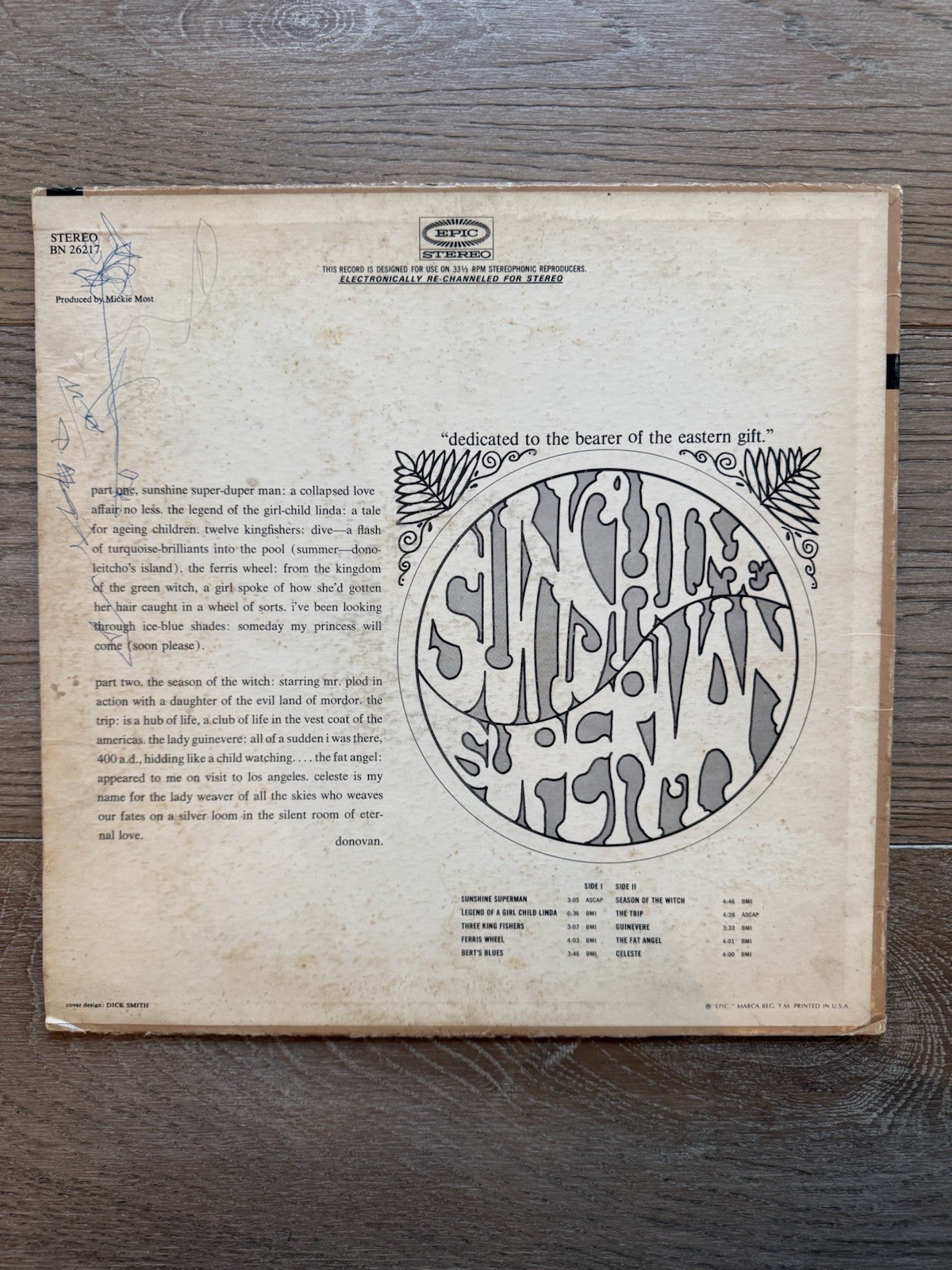 Donovan signed Sunshine Superman album LOA & photo proof