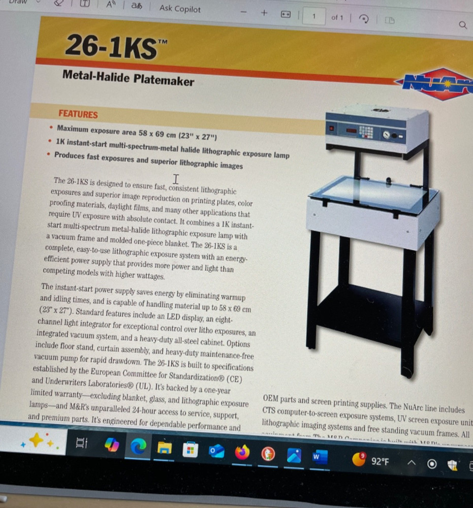 nuArk PLATE MAKER vertical Mercury Printer - 26-1Ks