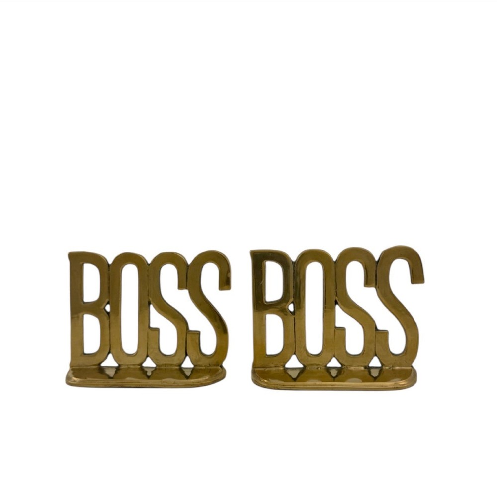 Vintage Brass BOSS CEO Executive Bookends Pair