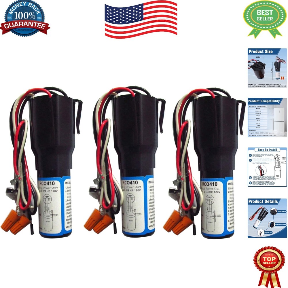 Durable Compressor Hard Start Kit for Refrigerators & Freezers - 3-Piece Set