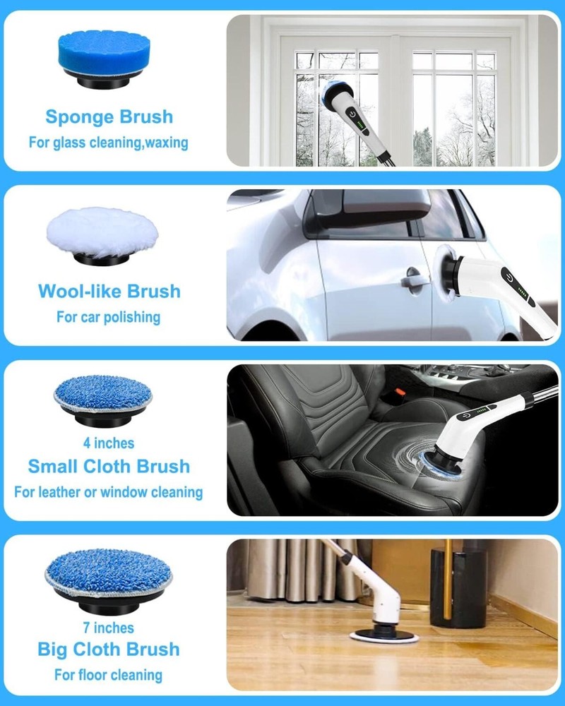 Electric Spin Scrubber, Cordless Cleaning Brush with 8 Replaceable Brush Heads