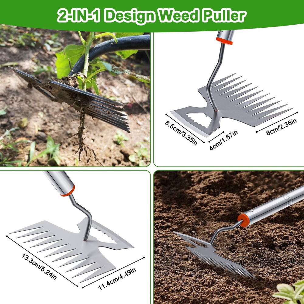 New Adjustable Uprooting Weeding Tool with Long Handle,11-Teeth Weed Puller R...