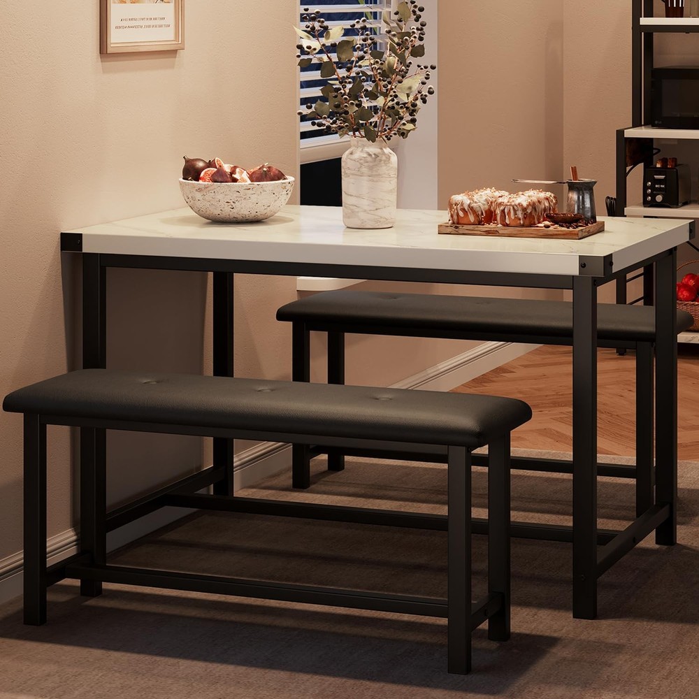 Dining Table Set 4 Kitchen Table W/ Benches Rectangular Dining Room Table Set W/