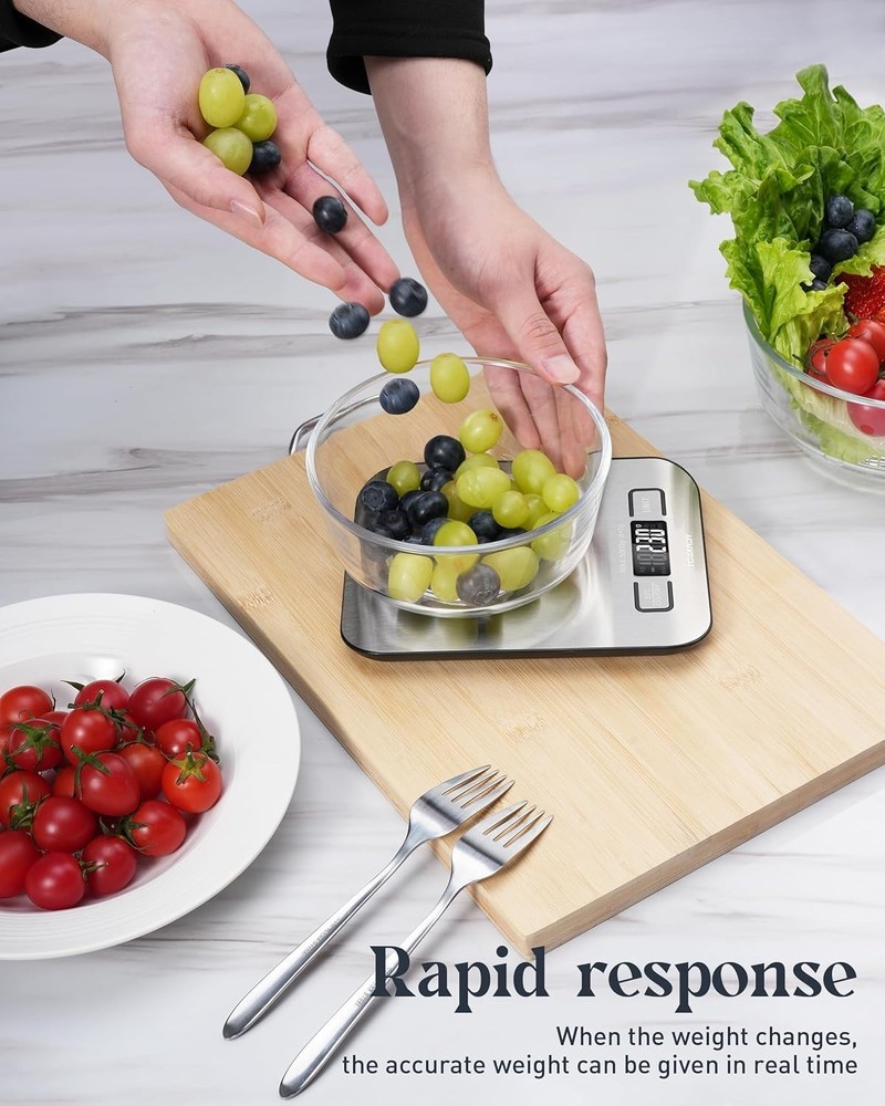 Compact 11lb Stainless Steel Food Scale with Tare Function & Backlit Display