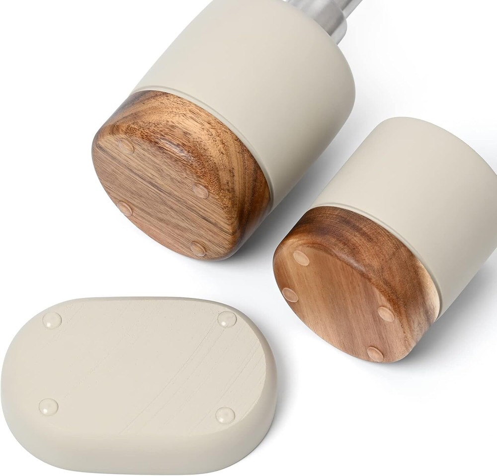 Bathroom Accessories Set 3 Piece Bath Ensemble Includes Gray and Natural Wood