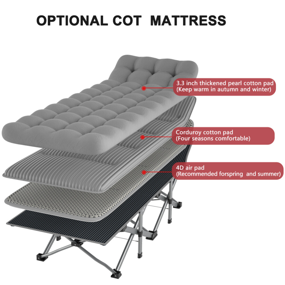Camping Cot Double Layer 1200D Folding Bed Portable With Soft Mattress Carry Bag