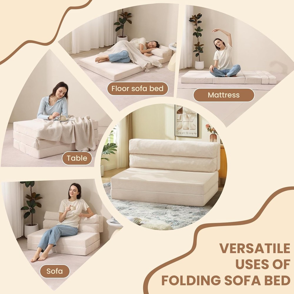 Folding Sofa Bed Convertible Sleeper Chair W/ Pilow Foldable Matress 2 in 1 Pull