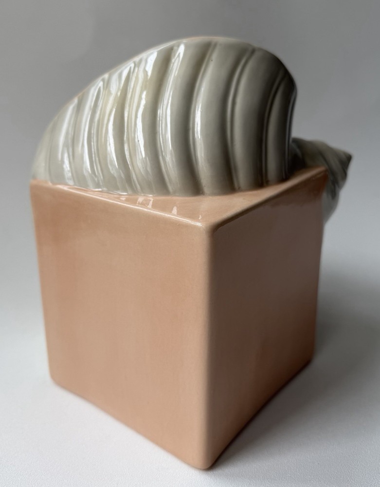 Ceramic Conch Shell Shaped Tissue Box Cover Gray/Peach -TC