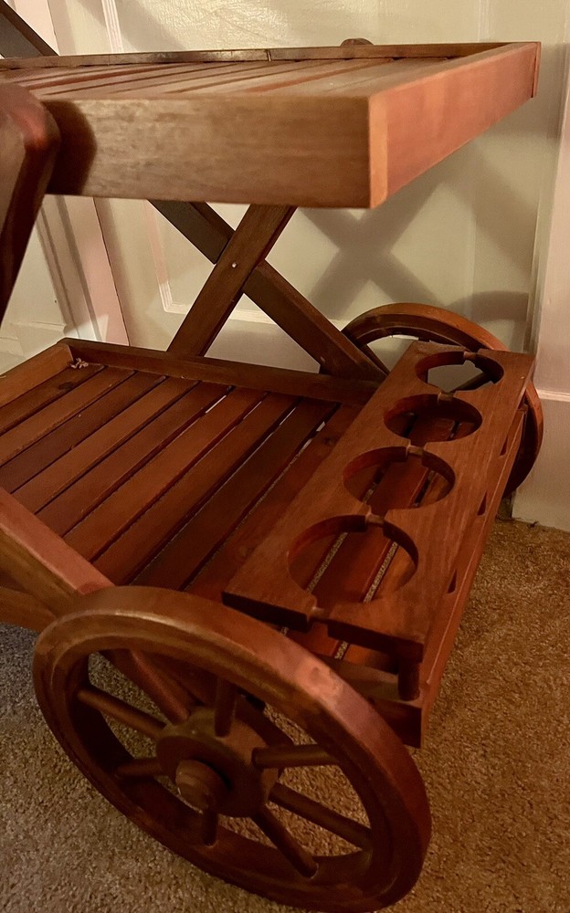 antique bar cart wood with two wheels