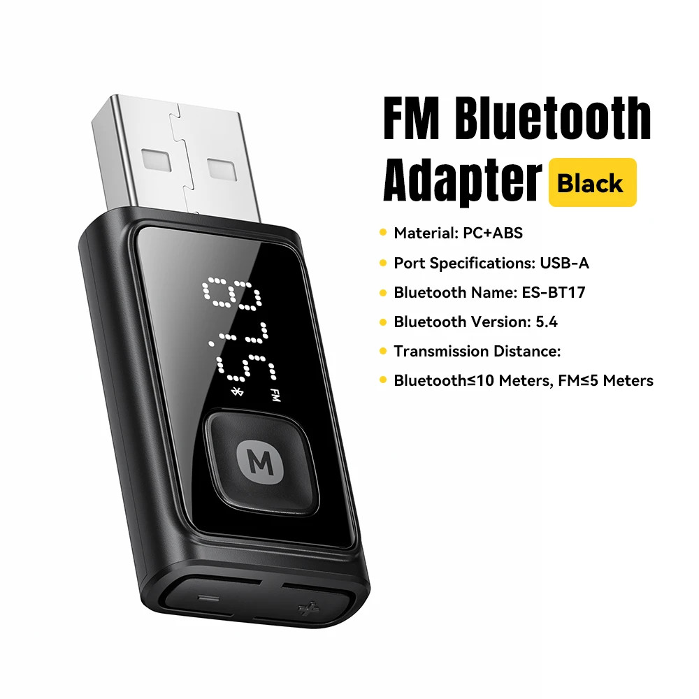 ESSAGER Bluetooth 5.4 FM Transmitter Car Adapter Wireless Audio Handsfree Call