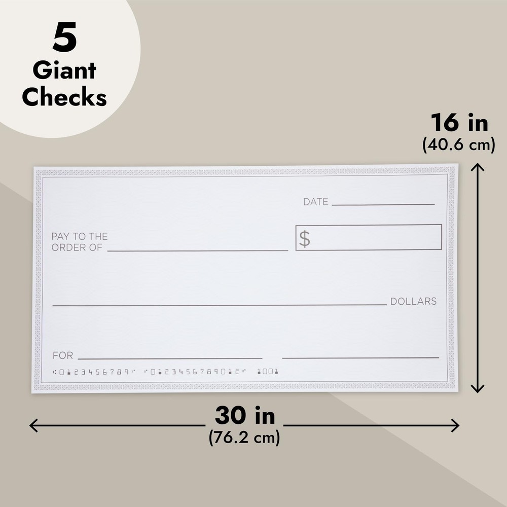 5 Pack Giant Check for Presentations, Awards, Prizes, Fundraisers, Donations,...