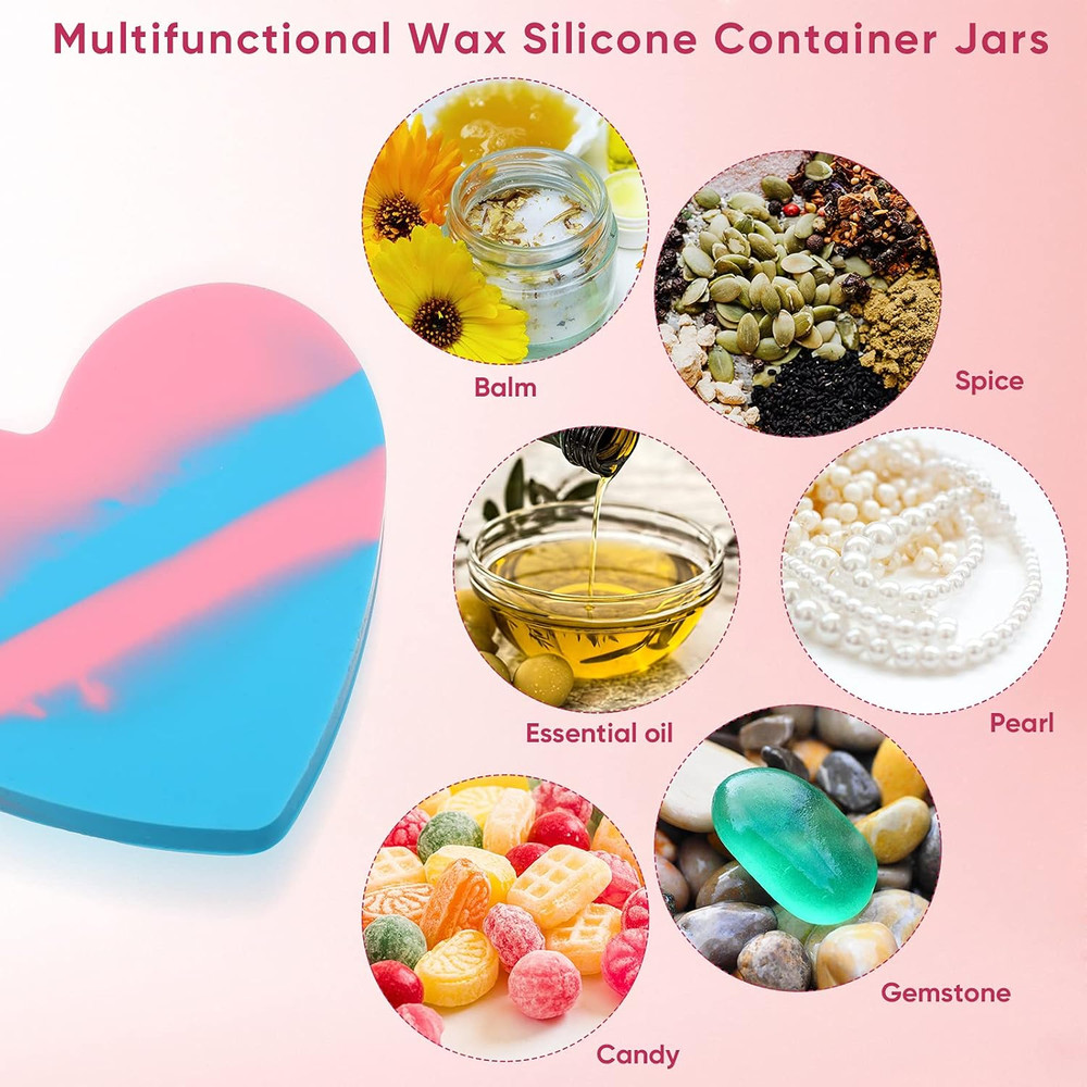 3 Pieces Heart Shaped Silicone Wax Containers Assorted Colors Silicone Container