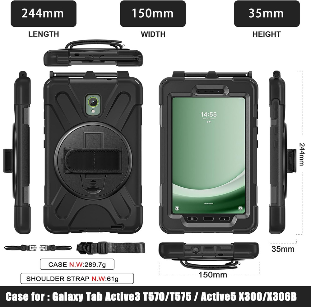 Samsung Galaxy Tab Active5/Active 3 8.0 Case, with 360 Stand, Handle Hand Strap