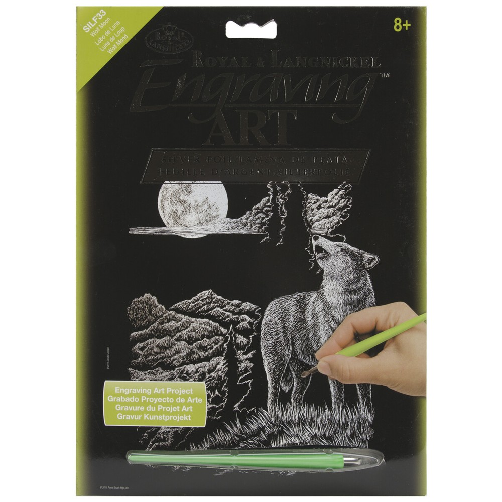 Silver Foil Engraving Art Kit 8"X10"-Wolf Moon