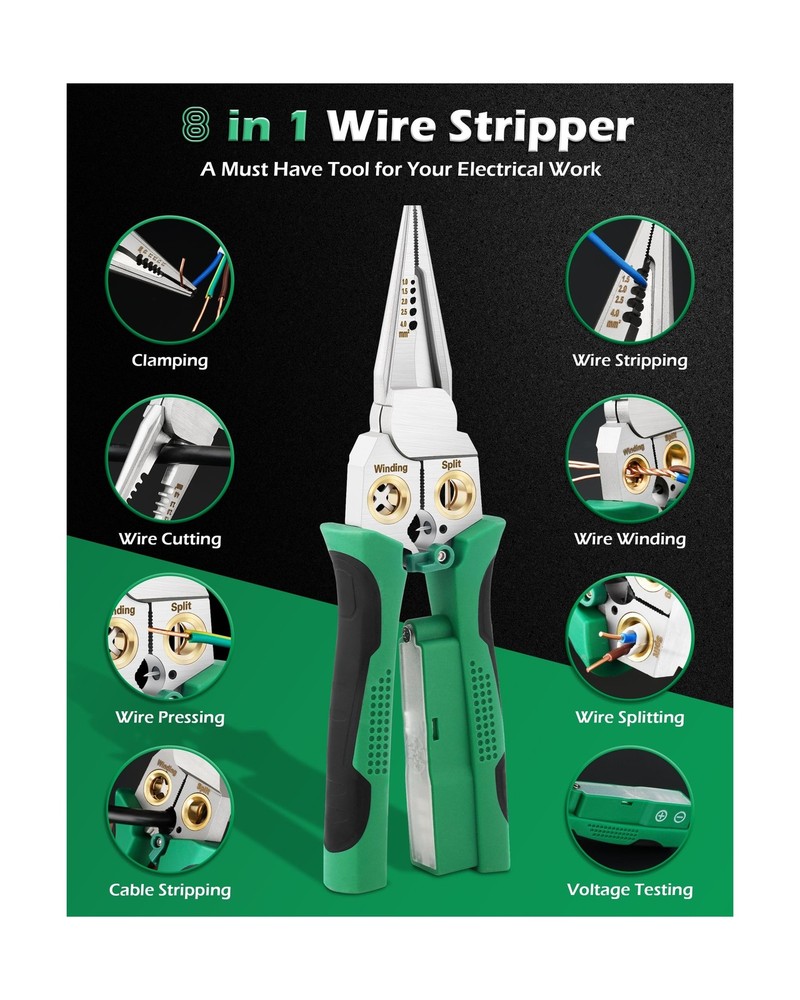8 In 1 Wire Stripper, Wire Stripping Tool with Voltage Tester, Cable Cutters ...