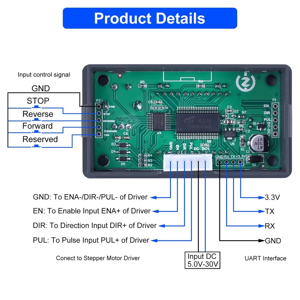 CNC Stepper Motor Controller DC 5-30V 1/128 Microstep Adjustable Speed LCD Disp