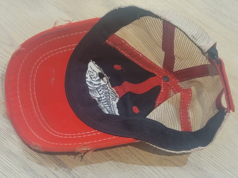 SKELETON FISH Baseball Adjustable Distressed Cap Hat by Outdoor Cap